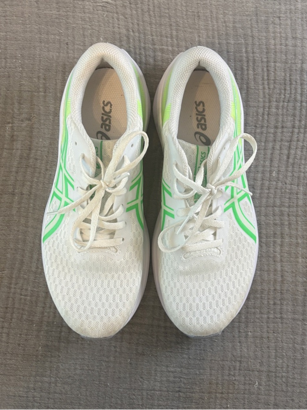 ASICS White Sneakers with Bright Green Accents